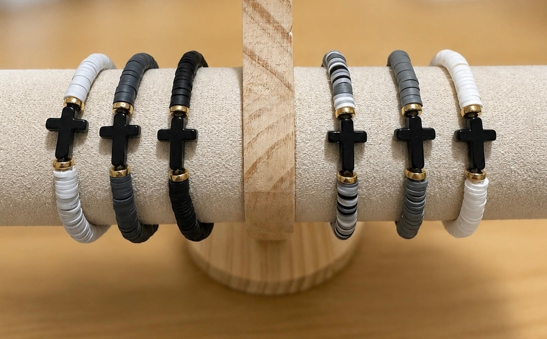 Mens polymer clay bracelets with cross