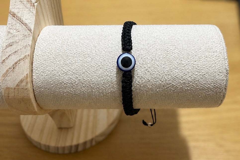 Black adjustable komboskini (rope) with mati